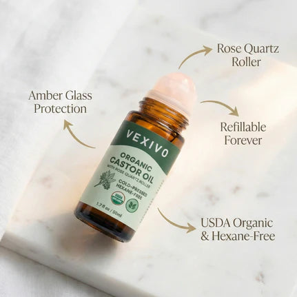 Vexivo | Cold Pressed Organic Castor Oil Roll-On in Amber Glass